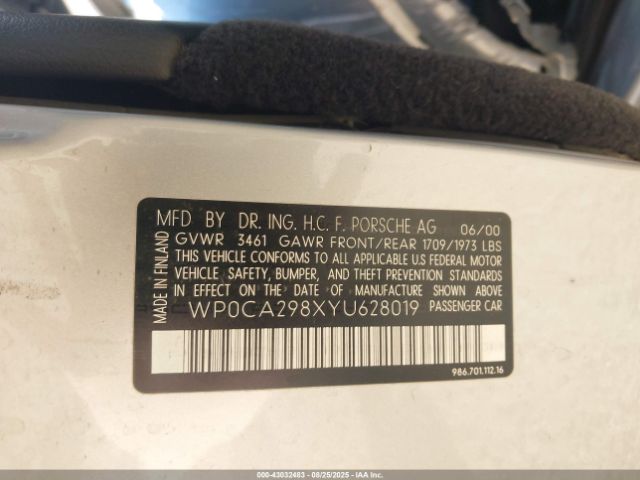 2000 PORSCHE BOXSTER WP0CA298XYU628019 Photo 8