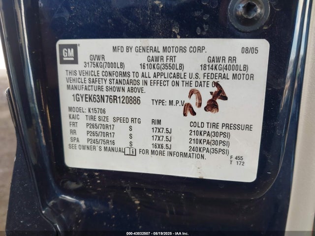 2006 CADILLAC ESCALADE 1GYEK63N76R120886 Photo 8