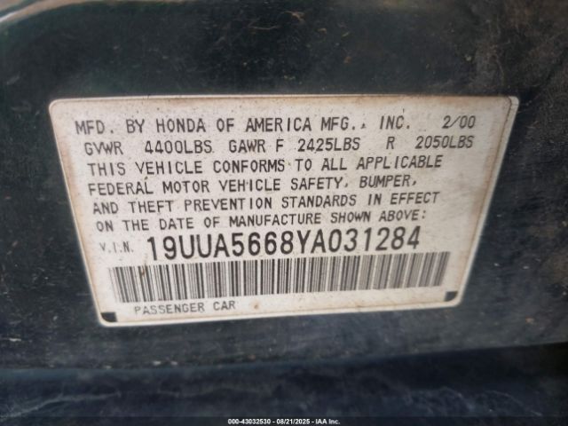 2000 ACURA TL 19UUA5668YA031284 Photo 8