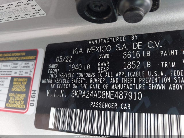 3KPA24AD8NE487910 KIA mpi gamma ii