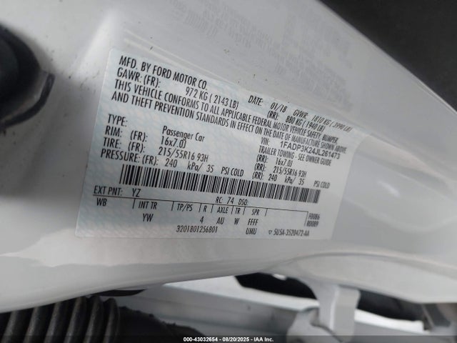 1FADP3K24JL261473 Ford 2.0l gdi