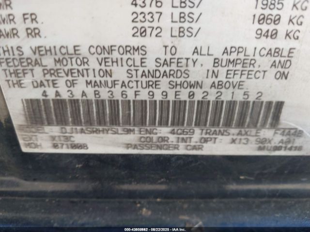 2009 MITSUBISHI GALANT 4A3AB36F99E022152 Photo 8