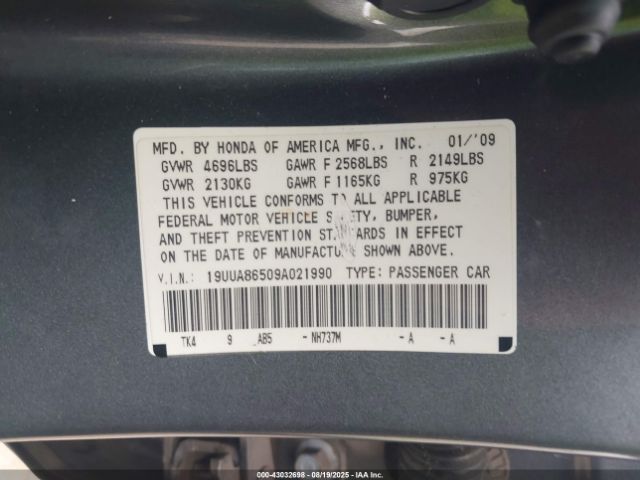 2009 ACURA TL 19UUA86509A021990 Photo 8