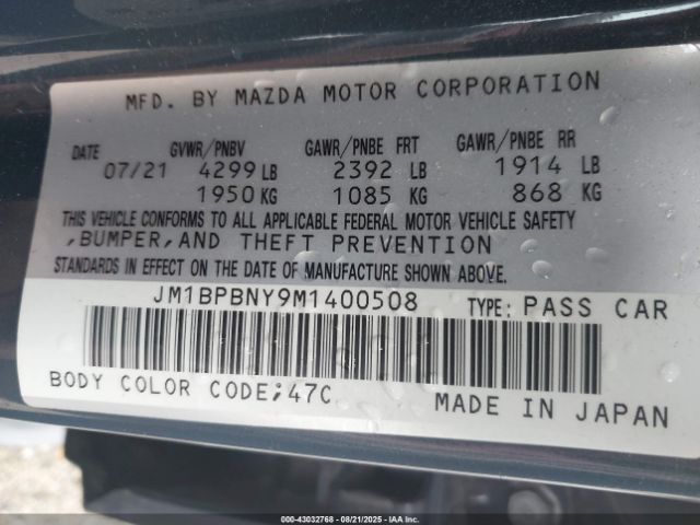 2021 MAZDA MAZDA3 HATCHBACK JM1BPBNY9M1400508 Photo 8