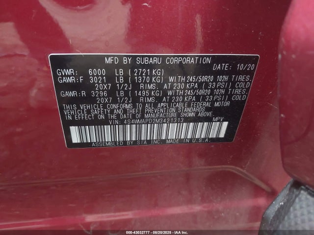 4S4WMAPD2M3421313 Subaru Ascent