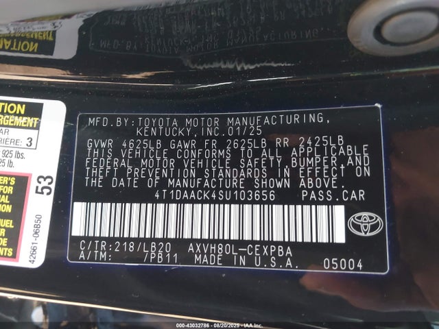 Toyota a25a-fxs 2025 4T1DAACK4SU103656 Image 9