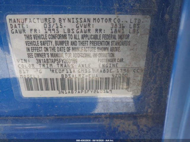 3N1AB7AP5FY260169 Nissan 2015