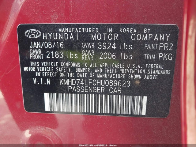KMHD74LF0HU089623 Hyundai 2017