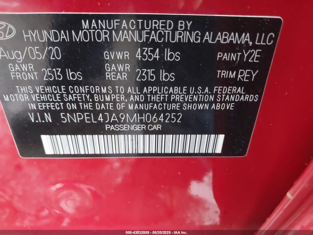 5NPEL4JA9MH064252 Hyundai gdi theta iii