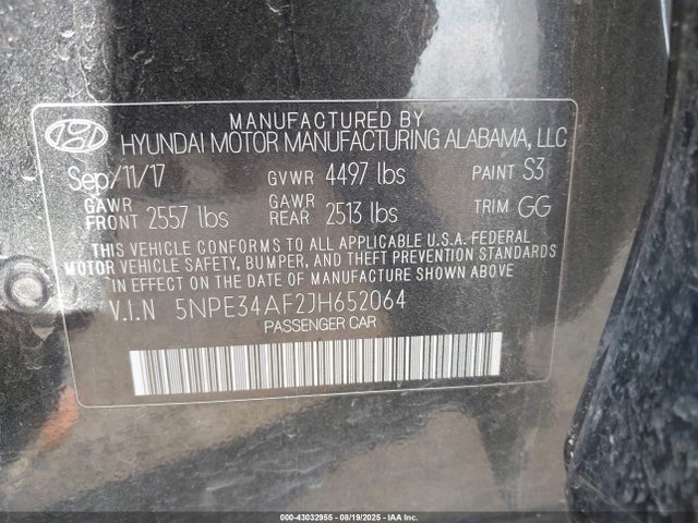 5NPE34AF2JH652064 Hyundai gdi theta-ii