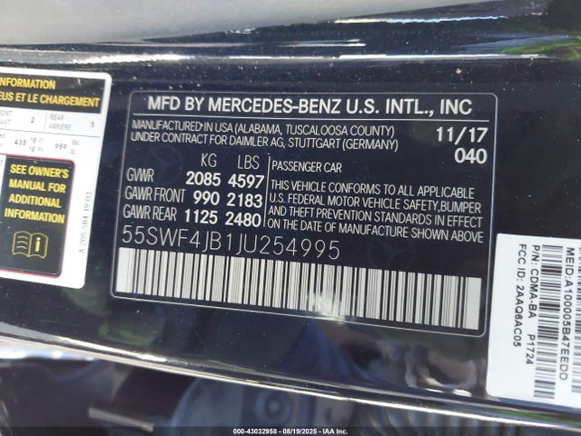 55SWF4JB1JU254995 Mercedes-Benz m274