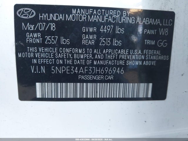 5NPE34AF3JH696946 Hyundai Sonata Limited