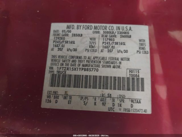 2000 FORD RANGER 1FTZR15X1YPB85770 Photo 8