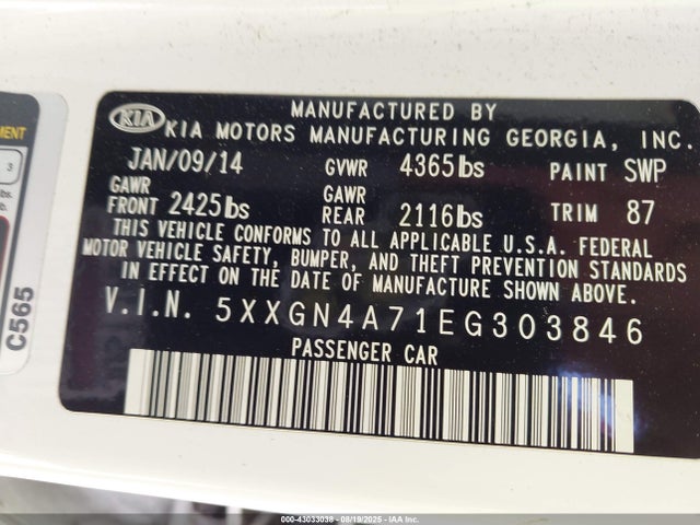 5XXGN4A71EG303846 KIA dohc gdi theta ii