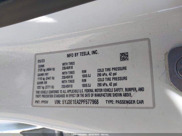 2023 TESLA MODEL 3 5YJ3E1EA2PF577968 Photo 8