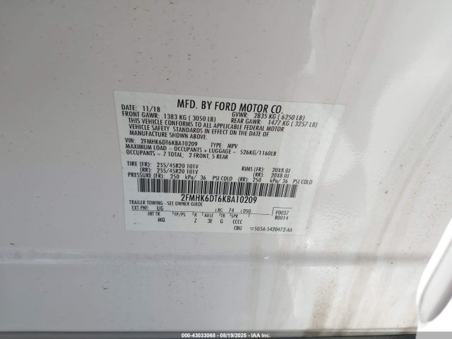 2FMHK6DT6KBA10209 Ford 3.5l gtdi
