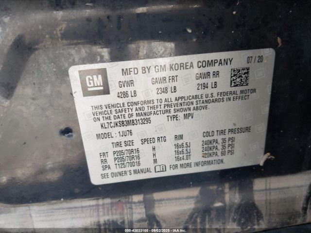 2021 CHEVROLET TRAX KL7CJKSB3MB313295 Photo 8