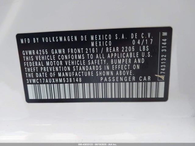3VWC17AUXHM538148 Volkswagen 1.8 tsi