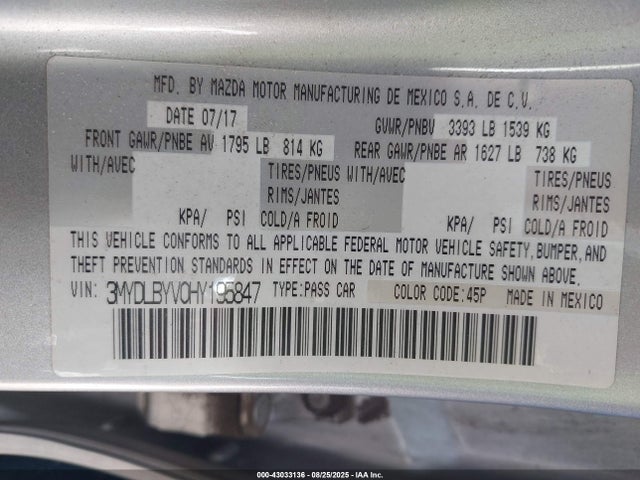3MYDLBYV0HY195847 Toyota p5v