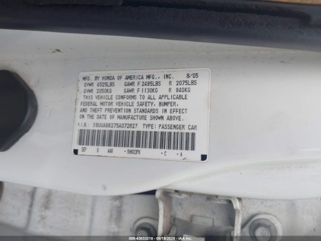 2005 ACURA TL 19UUA66275A072827 Photo 8