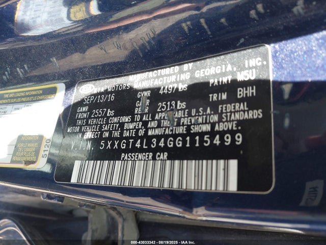 5XXGT4L34GG115499 KIA Optima Lx