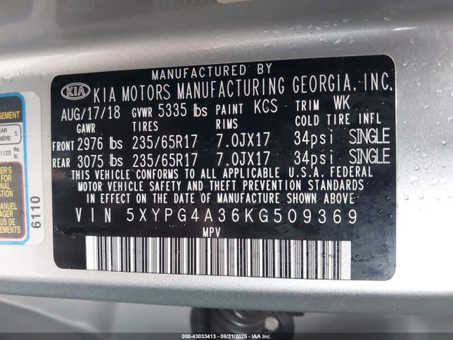 5XYPG4A36KG509369 KIA gdi theta-ii