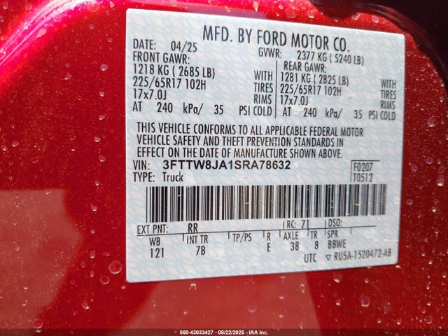 Ford 2025 2025 3FTTW8JA1SRA78632 Image 9