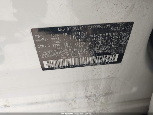 4S4WMAAD8N3420211 Subaru Ascent