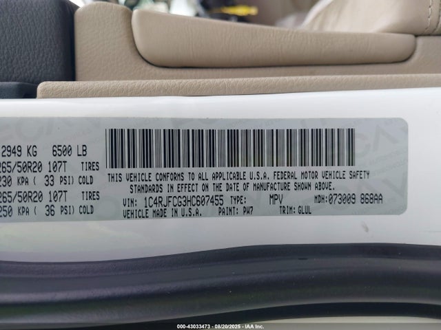 Jeep Grand Cherokee 2017 1C4RJFCG3HC607455 Image 9