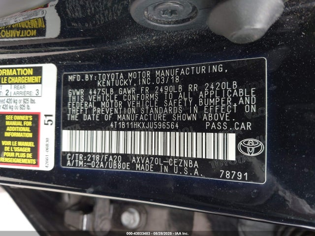 4T1B11HKXJU596564 Toyota a25a-fks