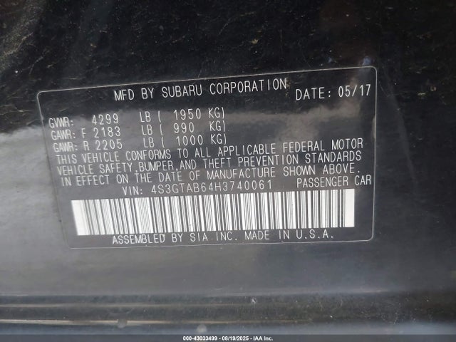 Subaru na 2017 4S3GTAB64H3740061 Image 9