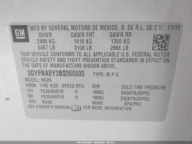 2011 CADILLAC SRX 3GYFNAEY3BS566935 Photo 8