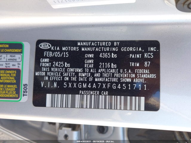 5XXGM4A7XFG451711 KIA dohc gdi theta ii