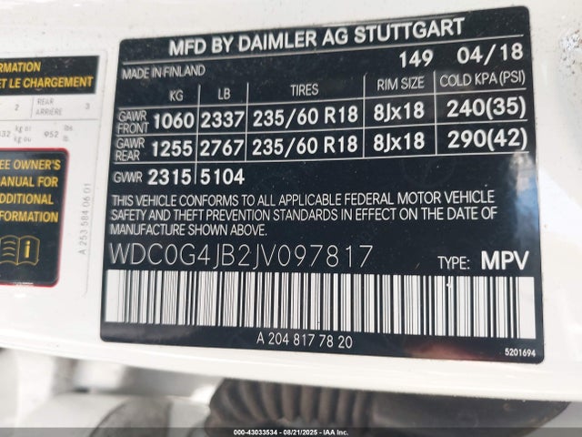 Mercedes-Benz m274 2018 WDC0G4JB2JV097817 Image 9