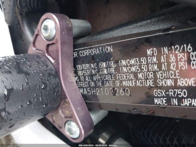 2017 SUZUKI GSX-R750 JS1GR7MA5H2102260 Photo 9