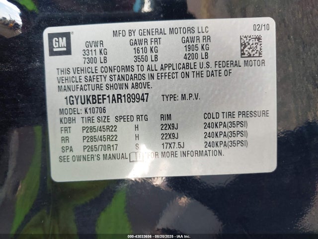 2010 CADILLAC ESCALADE 1GYUKBEF1AR189947 Photo 8