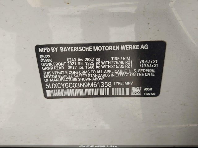 5UXCY6C03N9M61358 BMW X6