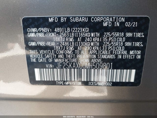 JF2SKAXC0MH509801 Subaru na u5