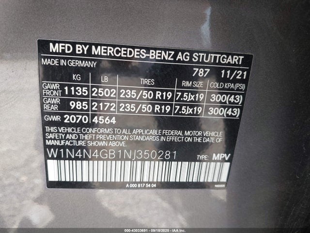 W1N4N4GB1NJ350281 Mercedes-Benz m260
