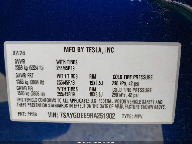 2024 TESLA MODEL Y 7SAYGDEE9RA251902 Photo 8