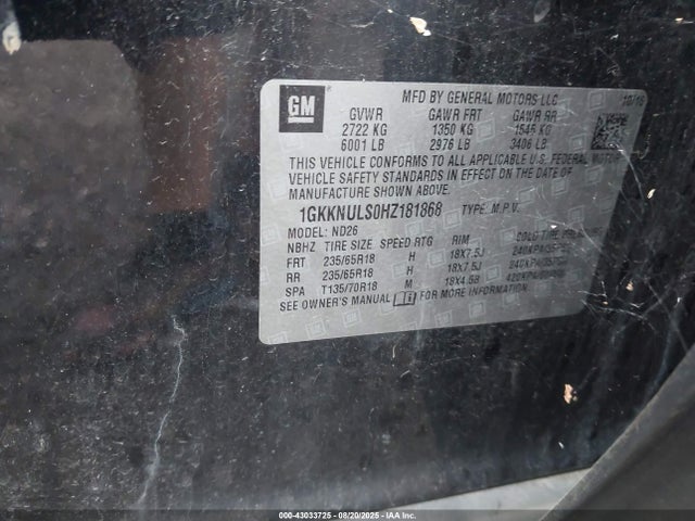 1GKKNULS0HZ181868 GMC lgx - di: direct injection, vvt: variable valve timing, alum, gen 2