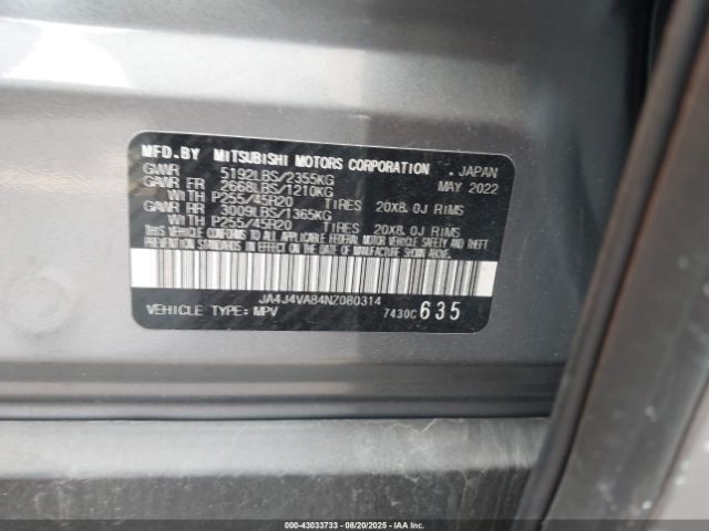 2022 MITSUBISHI OUTLANDER JA4J4VA84NZ080314 Photo 8