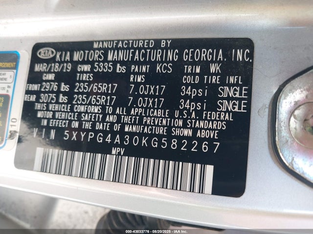 5XYPG4A30KG582267 KIA gdi theta-ii
