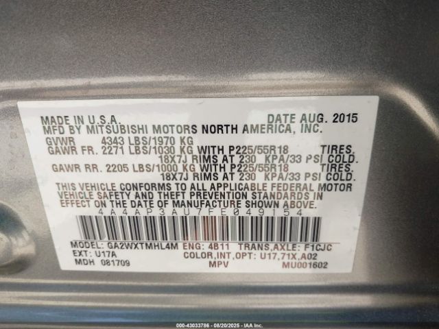 2015 MITSUBISHI OUTLANDER SPORT 4A4AP3AU7FE049154 Photo 8