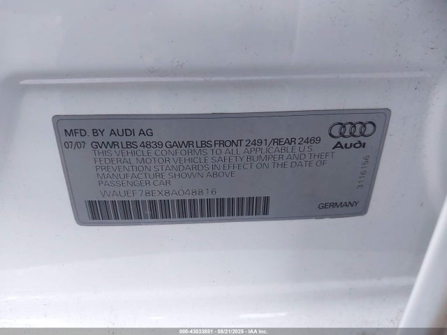 2008 AUDI A4 WAUEF78EX8A048816 Photo 8