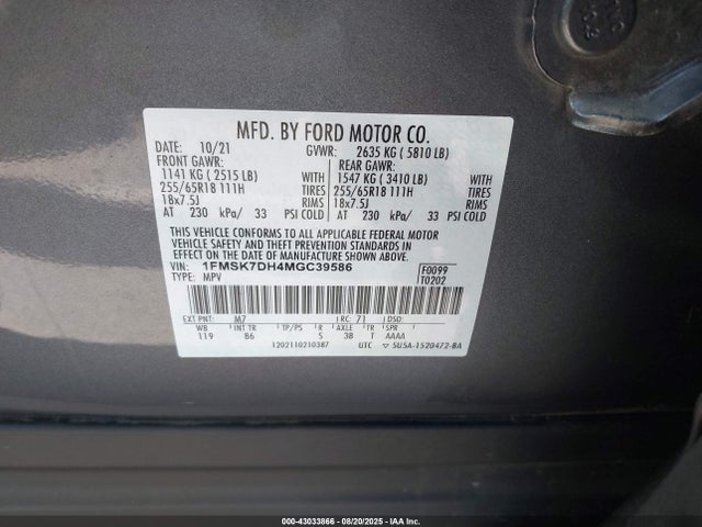Ford 2021 2021 1FMSK7DH4MGC39586 Image 9