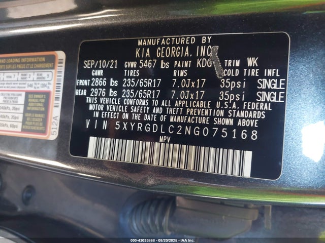 5XYRGDLC2NG075168 KIA gdi theta-iii