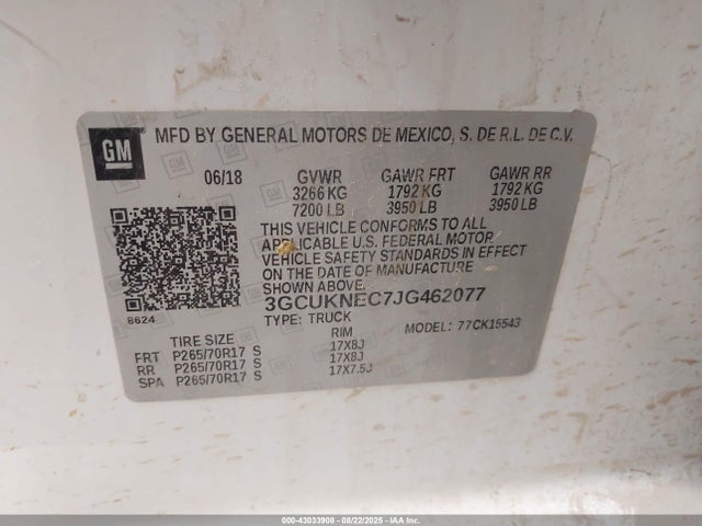 3GCUKNEC7JG462077 Chevrolet l83 - sidi: spark ignited direct injection, vvt: variable valve timing, afm, e85 max, alum