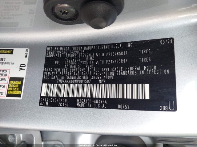 7MUAAAAG8NV001507 Toyota m20a-fks