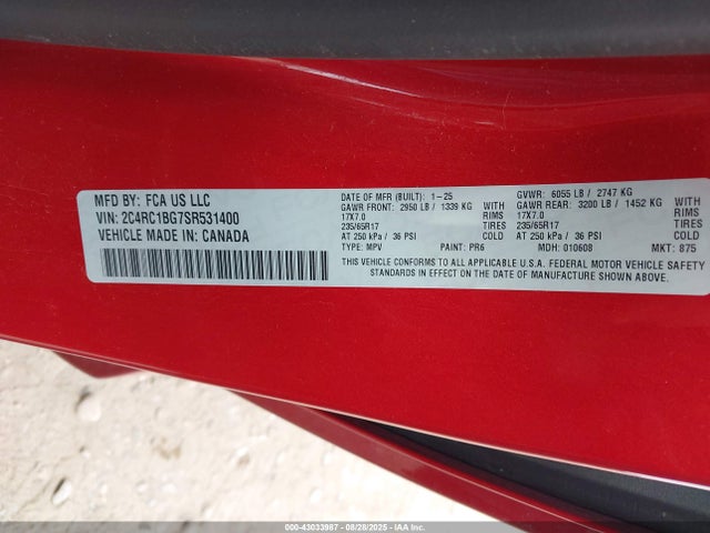 2C4RC1BG7SR531400 Chrysler Pacifica